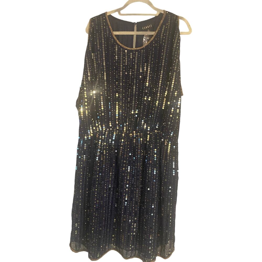 Clarte by Greylin-  Navy with gold sequence dress size 2X